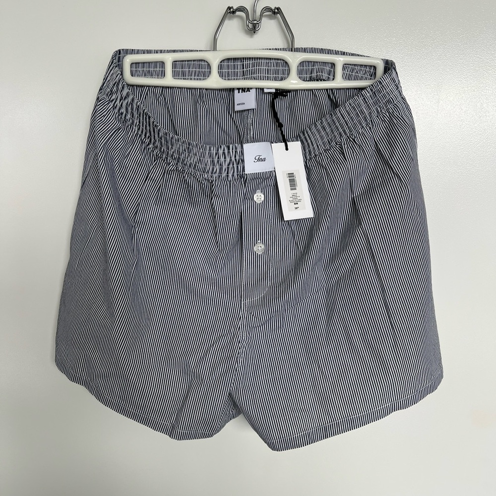 NWT Aritzia TNA Poplin Boxer Shorts - Indigo Stripe